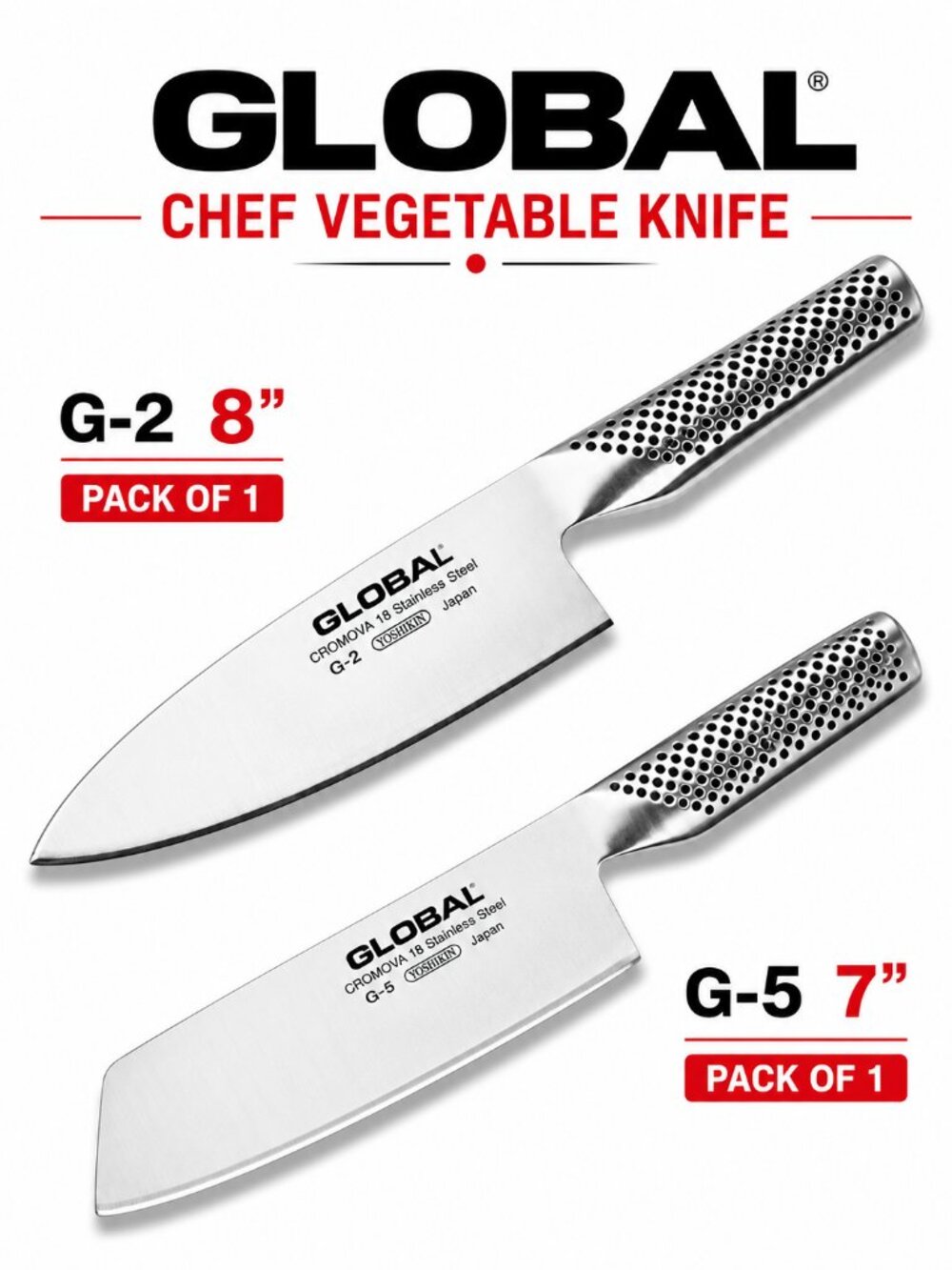 Global G5 7" Veg Knife & G-2 8" Chef Cromova 18 Steel New Sealed Boxed pack of 2